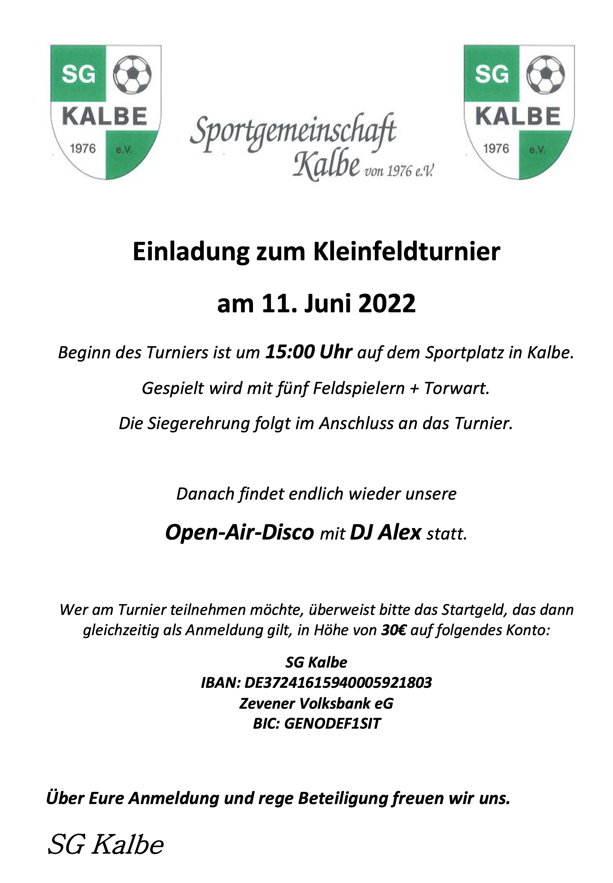 Einladung zum Kleinfeldturnier