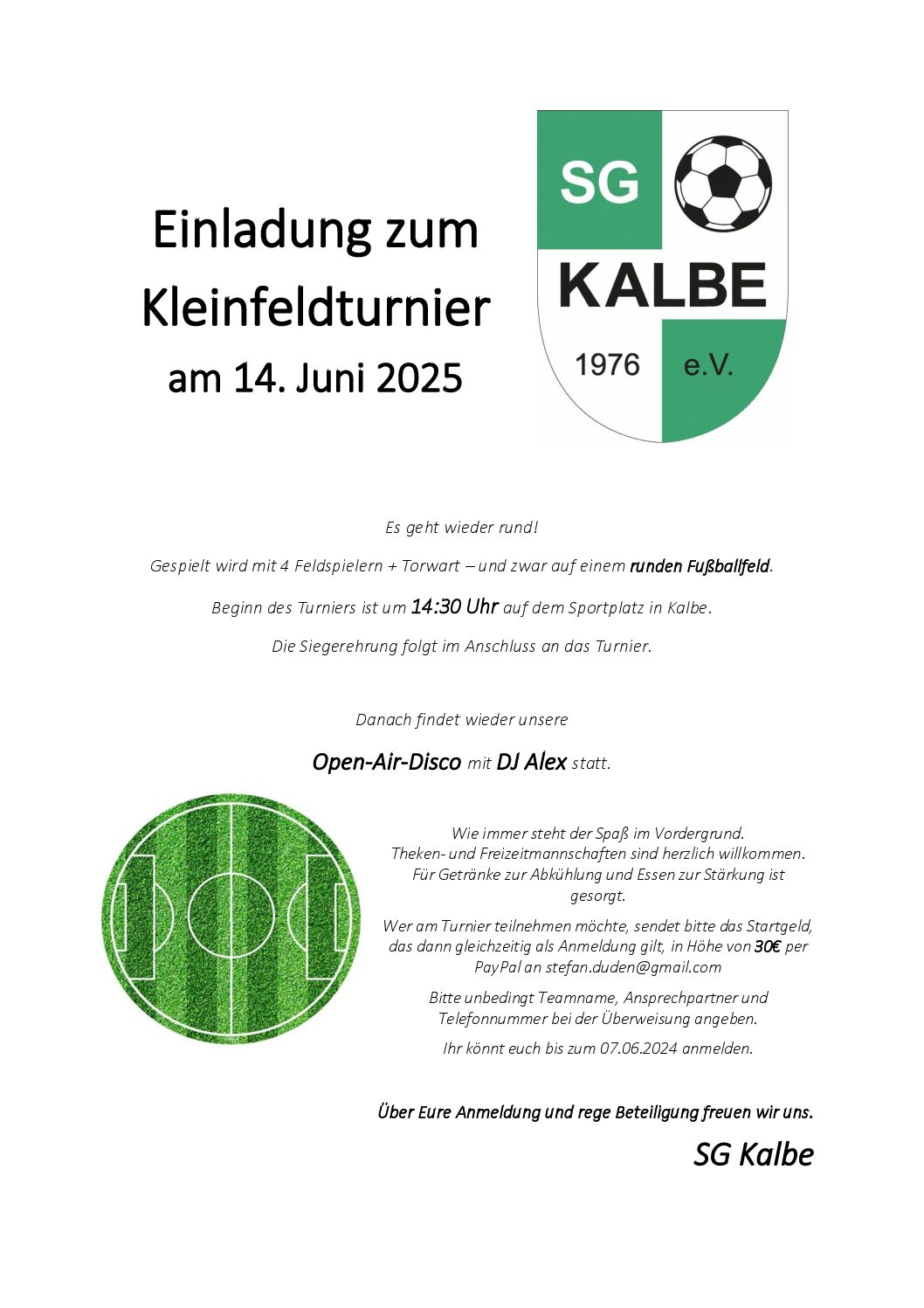 Einladung zum Kleinfeldturnier